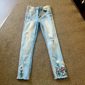 Floral ripped jeans